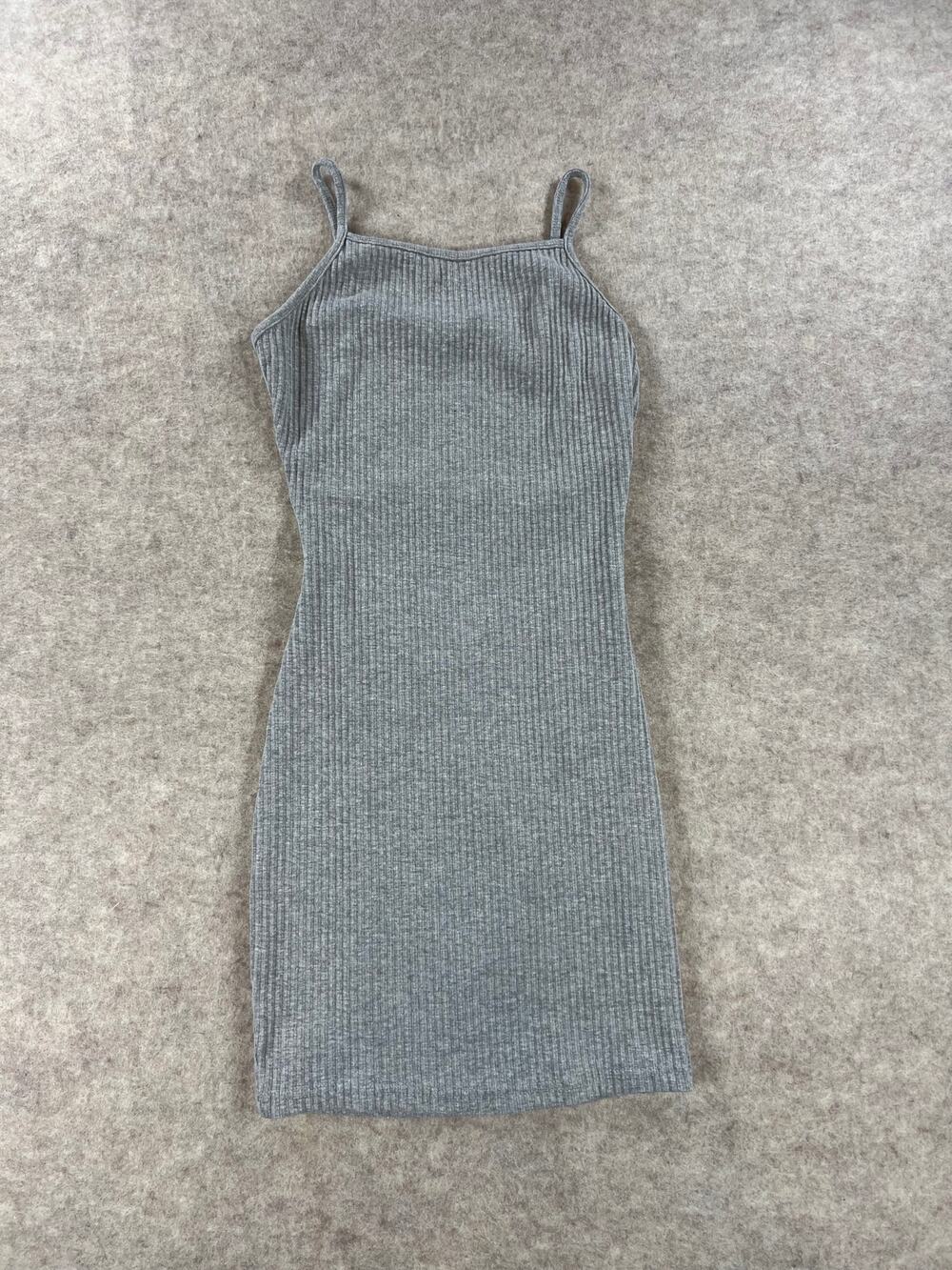 PrettyLittleThing Gray Ribbed Cami Bodycon Mini Dress Strappy Back 4